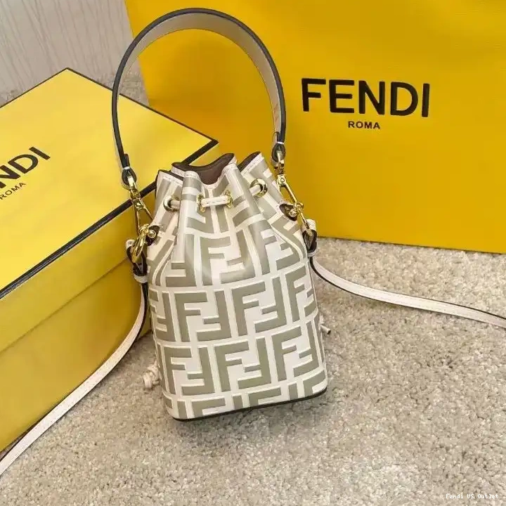 Affordable In Mini Leather Tresor FF Fendi Motif Bucket White Calf Bag Mon 0507